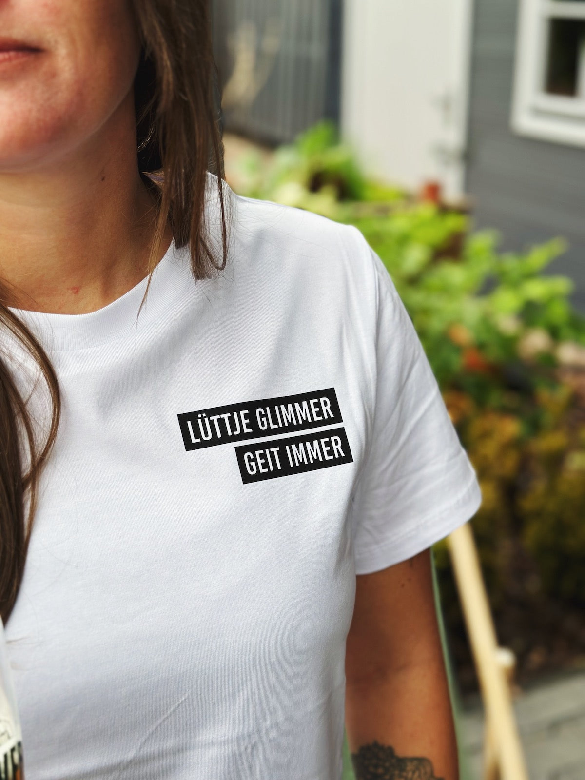 Mädels Shirt 'Lüttje Glimmer geit immer' - weiß
